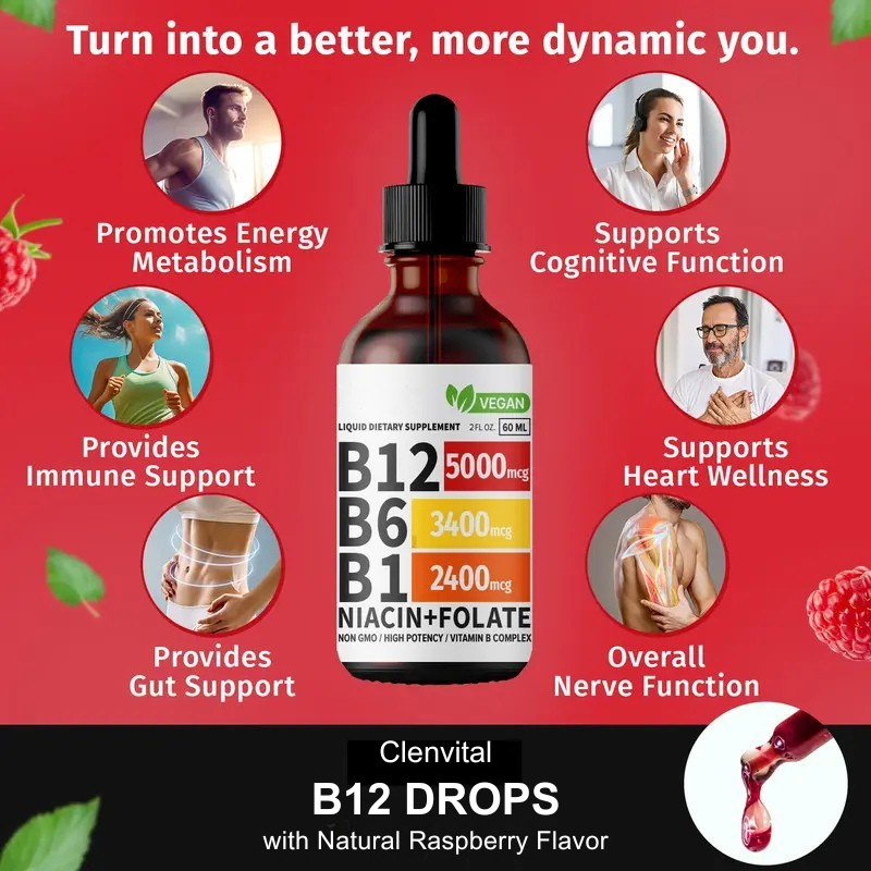 Vitamin B Complex Raspberry Liquid Supplement Drops 🍃