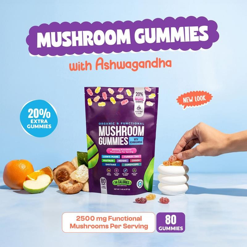 Mushroom Gummies, Mixed Fruits - 80 Gummies