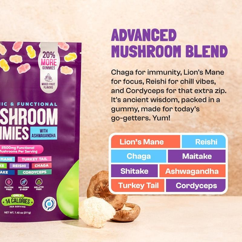 Mushroom Gummies, Mixed Fruits - 80 Gummies