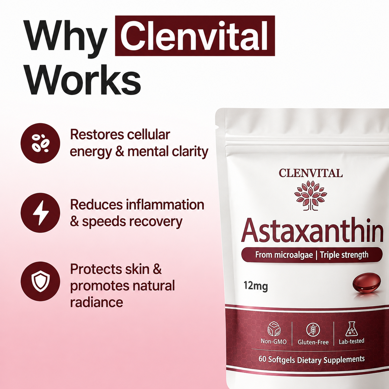 atc Clenvital Astaxanthin - Nature’s Most Powerful Antioxidant for Whole Body Support & Cellular Protection