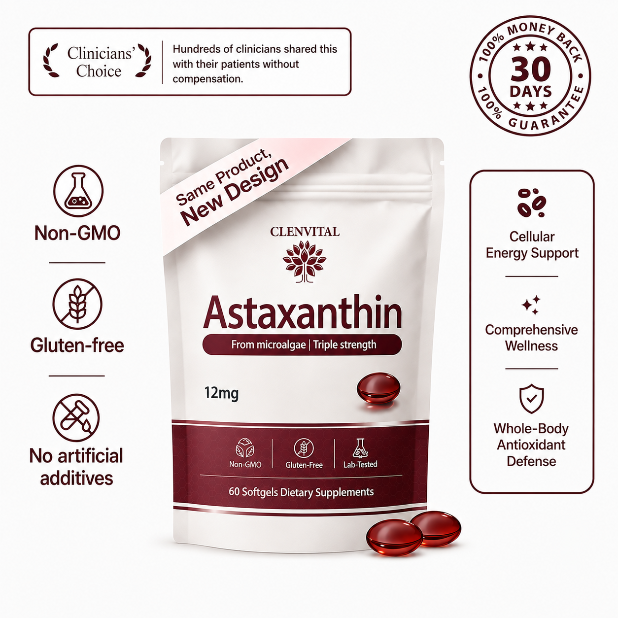atc Clenvital Astaxanthin - Nature’s Most Powerful Antioxidant for Whole Body Support & Cellular Protection