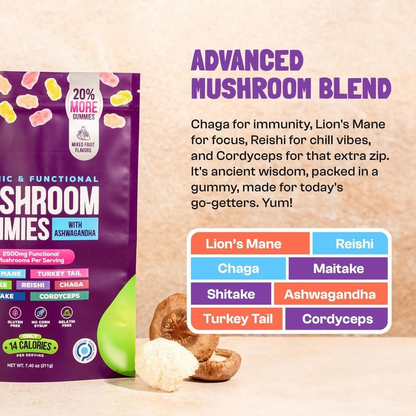 Mushroom Gummies, Mixed Fruits - 80 Gummies