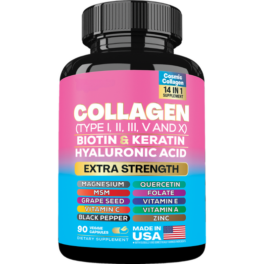 Clenvital™ Collagen Supplement - Type I, II, III, V and X - with Biotin, Keratin, Hyaluronic Acid & 13+ Extra Strength Ingredients 🍃